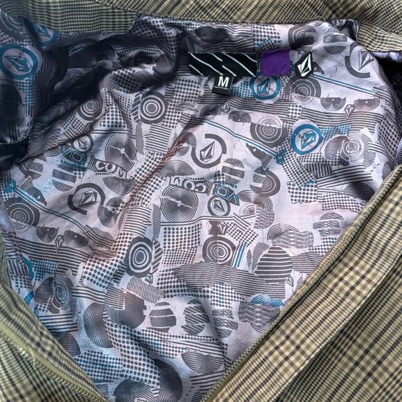 Volcom Full Zip Jacket Skate Surf Casual Plaid Olive Tan Black Knit Collar - M - Picture 9 of 11